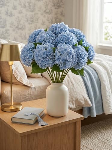 3 Pcs Real Touch Blue Hydrangea Artificial Flowers - 20" Large 3D Latex Light Blue Faux Hydrangeas (Waterproof & 176 Petals) for Baby Shower, Dusty Blue Home Bathroom Living Room Centerpiece - color: Light Blue