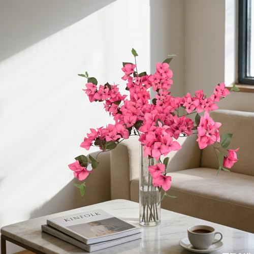Faux Bougainvillea 8 PCS Realistic Artificial Bougainvillea 29.9" Silk Flowers Long Stem Flowers for Tall Vase Home Wedding Centerepieces Decor (Pink) - color: Pink