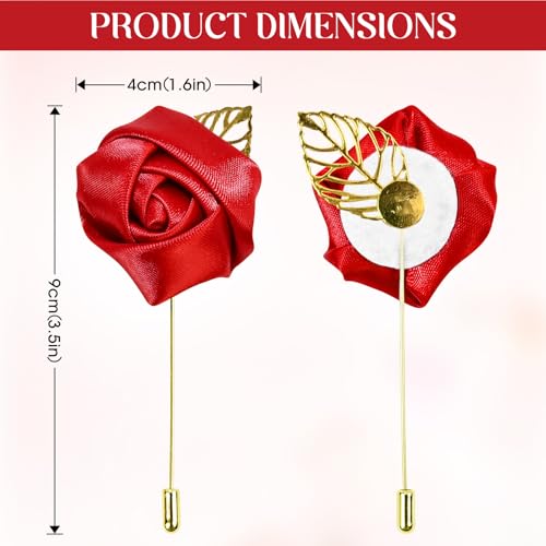 1Pcs Flower Lapel Pins,Rose Pins for Men for Dance,Party,Wedding - color: Red Golden Leaf