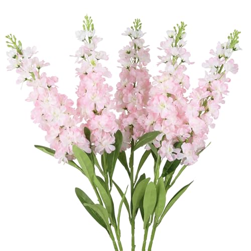 Light Pink Delphinium Artificial Flowers 5PCS Silk Flowers with Stems Snapdragon Long Stem for Tall Vase Home Wedding Centerpieces Decor (Light Pink) - color: Light Pink