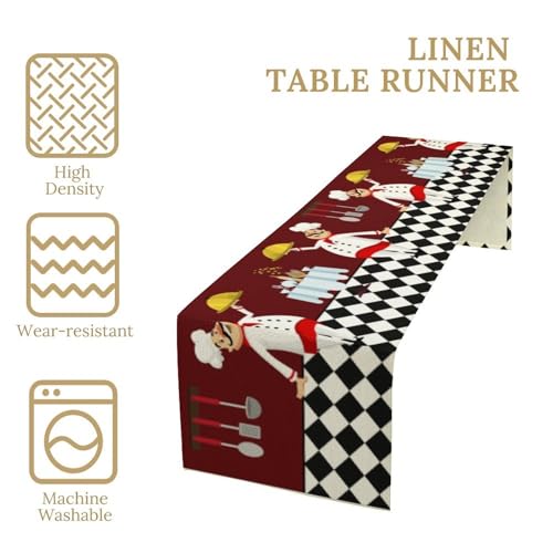 Chef Table Runner,Cartoon Cute Fat Chef Cooking Theme Table Cloth for Home Kitchen Dining Party Indoor Outdoor Decoration 13x36 Inch - color: Kitchen-1, size: 13x36in