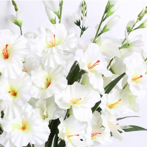 IPOPU White Gladiolus Artificial Flowers 10 PCS 30.3 in Gladiolus Flowers Silk Flowers Long Stem Flowers for Home Wedding Office Decoration(White) - color: White