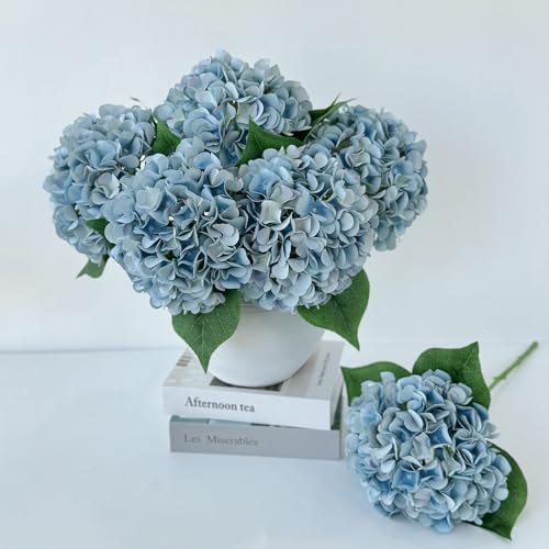 ZYTUYO 5 Pcs Light Blue Silk Hydrangeas Artificial Flower Boho 20'' Faux Hydrangeas for Spring Home Decor Kitchen Living Room Porch Wreath Indoor Outdoor Wedding Flower Arrangement - color: Light Blue