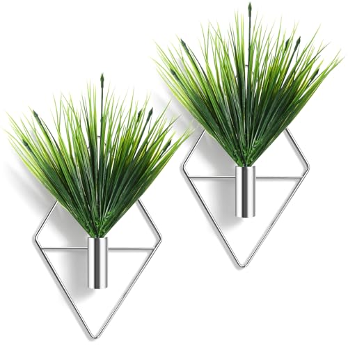 Canlierr 4 Pieces Silver Wall Decor Hanging Planters with Artificial Plants Metal Vase Indoor Aquatic Plant Holder Modern Geometric Wall Art for Home Bathroom Bedroom Living Room Office - color: Silver, size: Aquatic Plant