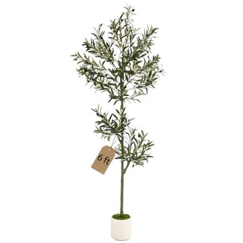 6ft Spherical Fake Olive Tree Artificial Indoor,Faux Olive Tree with Pot,Large Olive Branches and Lifelike Fruits,for Home Office House Living Room Decor. - color: 6ft
