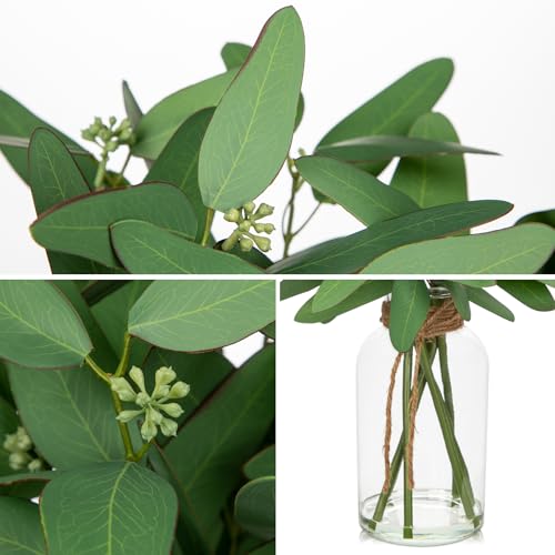 Fake Real-Touch Eucalyptus in Glass Vase with Faux Water – Realistic Faux Greenery Decor, 15.7" Tall, Artificial Eucalyptus Arrangement for Home, Farmhouse, Kitchen, Bathroom, Office - color: Dark Green