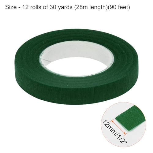 HARFINGTON 12 Rolls Floral Tapes 1/2 Inch 30 Yards Flower Adhesive Waterproof Tape for Floral Arranging Wedding Bouquet Wrap Craft Florist Tape, Pine Green - color: Pine Green