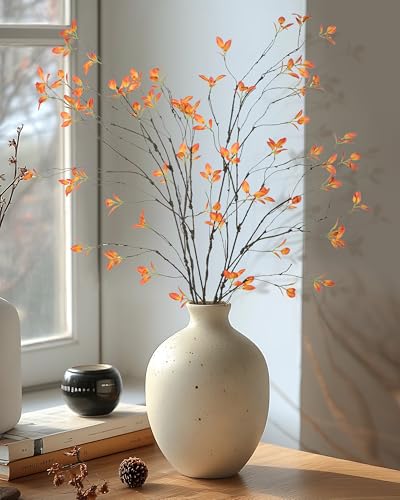 DuHouse 34" 5Pcs Artificial Ficus Branches Artificial Fall Greenery Stems Branches for Vase Filler Home Decor Table Centerpieces Garden Decoration(Orange) - color: Orange, size: 34"