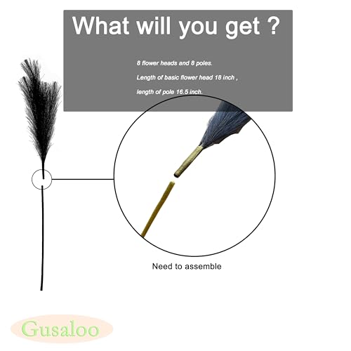 Artificial Faux Pampas Grass 8 Pcs Fake Artificial Adjustable Pampas Grass Variable Length Tall Fluffy Stems Table Vase Filler Centerpiece for Living Room Kitchen Decor Boho Decor Wedding -Black - color: Black