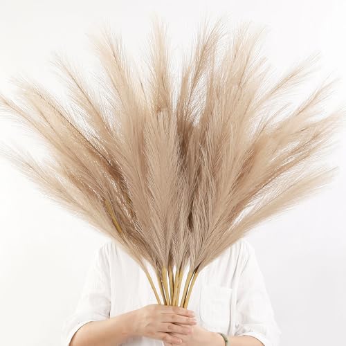 12 PCS Beige Faux Pampas Grass 38"/3.1ft Tall Brown Artificial Pompous Grass Large Fake Pompas Branches Plants Floor Vase Filler for Flower Arrangement Home Decor - color: Brown