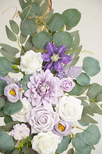 Muhanjia Artificial Arch Flowers Kit(Pack of 4),2Pcs Artificial Flower Arch Decor, 2Pcs Drapes, Ceremony and Reception Background Rose Decoration, Light Purple Flora Outdoor Party Decor - color: Light Purple