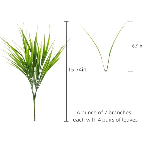 Faux Outdoor Plants 12 Bundles Artificial Boxwood Shrubs Grass Fake Greenery Green Plastic Leaf for Groud Planter Front Porch Patio Decor (12 Bundles Green Grass Plants) - color: 12 Bundles Green Grass Plants