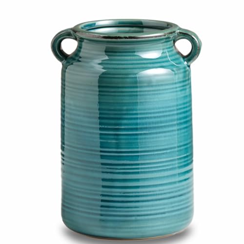 Ceramic Rustic Distressed Green Flower Vase for Centerpieces, Kitchen, Office or Living Room (5.9''x8.6'') - color: Green, size: 5.9''x 8.6”