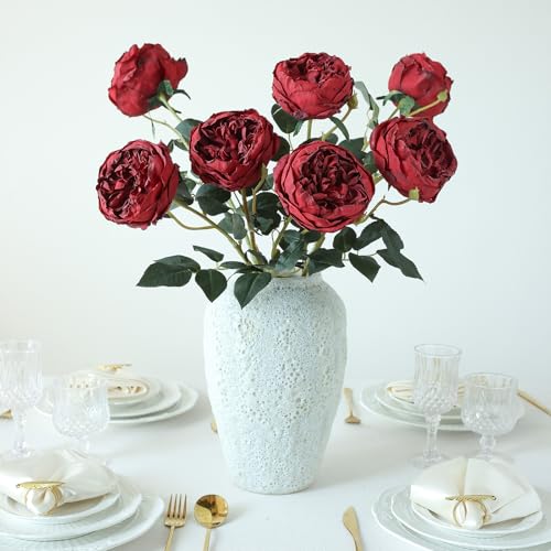 mizii 6Pcs Burnt Burgundy Artificial Roses Flowers Fake Silk Roses Flower with Long Stem for Wedding Decorations Table Centerpieces Flower Arrangement Home Decor (Burnt Burgundy) - color: Burnt Burgundy