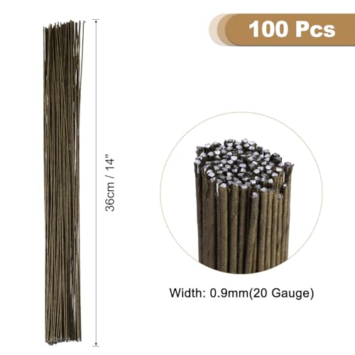 MECCANIXITY 100pcs Brown Floral Wire Stems Bendable 0.9mm 20 Gauge Florist Wire for Artificial Flower Making Crafts Wreaths Supplies - color: Brown, size: 0.9mm