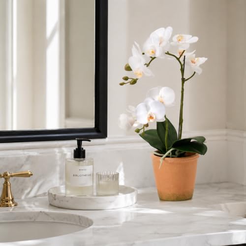 Avoeco Artificial Real Touch Orchid Plant – 15" Faux Phalaenopsis in Pot – Highly Realistic Silk Orchid Flower & Leaf Texture for Home, Office,Shop & Wedding Décor (1 White, 15“) - color: 1 White, size: 15“