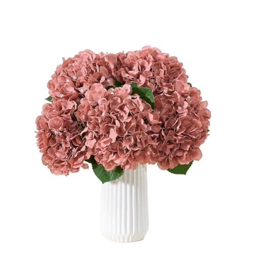 8Pcs Dusty Rose Fake Flowers Silk Hydrangea Artificial Flowers Bouquets Faux Hydrangea Stems for Home Table Centerpieces Wedding Party Decoration - color: Dusty Rose