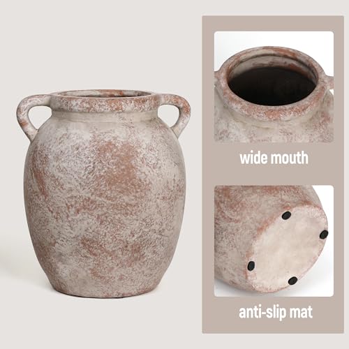 Ceramic Flower Vase Home Decor - 7.28Inch Farmhouse Rustic Vase,Double Handle Pottery Terracotta Vases for Living Room Dining Bedroom Table Decor Festive Decor Housewarming Gift - size: 7.28In