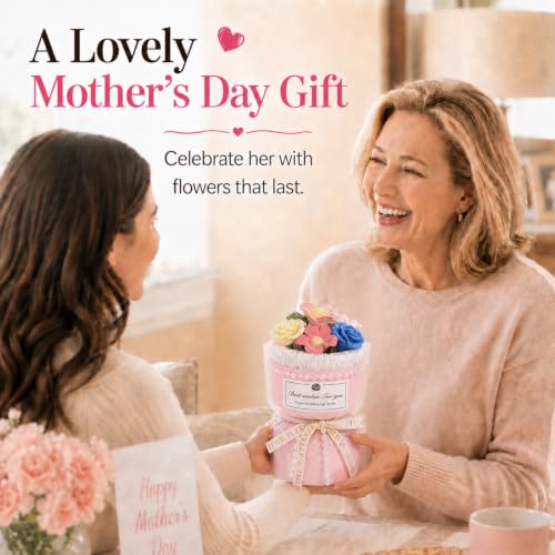 Porcelain Flower Bouquet - Handmade Ceramic Flowers Floral Arrangement, 6 Unique Blossoms, 6 inches Height, Shelf Living Room Decor, Ideal Gift for Mother’s Day, Birthdayr (Pink-Rose) - color: Pink-rose