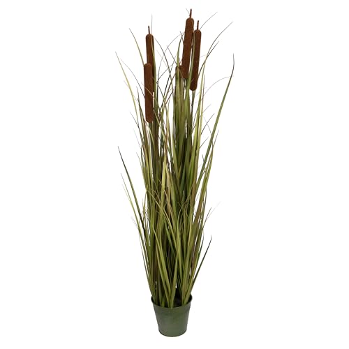 Vickerman 48" Artificial Potted Grass with Brown Cattails - Iron Pot - Faux Grass Plant Decor - Home Or Office Indoor Greenery Accent - Maintenance Free - size: 48"