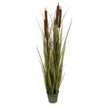 Vickerman 48" Artificial Potted Grass with Brown Cattails - Iron Pot - Faux Grass Plant Decor - Home Or Office Indoor Greenery Accent - Maintenance Free - size: 48"