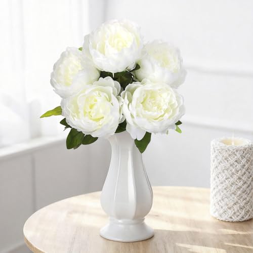 Peonies Artificial Flowers, 17 Inch Fake Silk Peonies Flowers Bouquet with Stems for Vase Arrangements, Wedding Centerpiece Party Home Decor (White) - color: White