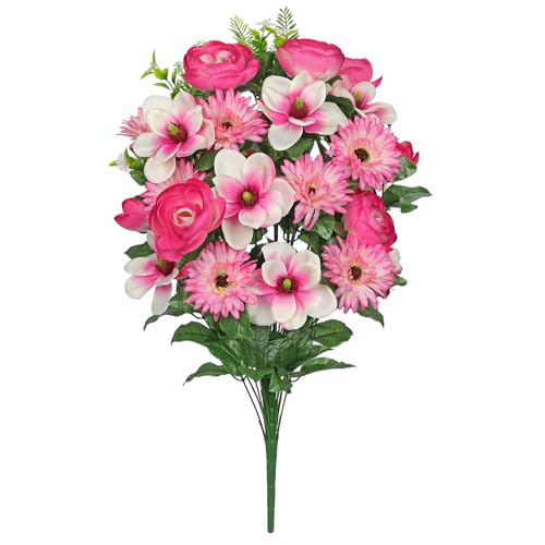 Briful Artificial Flowers for Cemetery, Cemetery Flowers for Grave, Weather Resistant Cemetery Flowers for Vase, Large Sympathy Grave Floral Arrangement with Chrysanthemums Lily Silk Flower - color: Hotpink, size: 25.9 in. Cemetery Flowers Bouquet