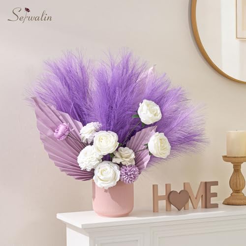 Serwalin 6PCS Pampas Grass Decor, 17.7Inch Purple Artificial Pampas Grass Fluffy Fake Pompas Vase Filler Flower Arrangement for Home Wedding Decor - color: A Purple, size: 17 Inch 6 Pcs