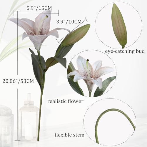 White Flower Vintage Artificial Lilies 6PCS White Lily Silk Flowers with Stems Tiger Lily Artificial Faux Flowers for Vase for Wedding Party Home Table Decor - color: 6pcs-white