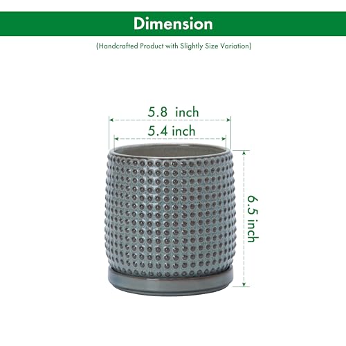 D'vine Dev 6 Inch Ceramic Beaded Stoneware Planter Pot - Flower Pot with Drainage Holes and Saucers for Indoor Succulent Plants or Flowers, Graphite Blue, 27-C-X-9 - color: Graphite Blue, size: 5.8 Inch