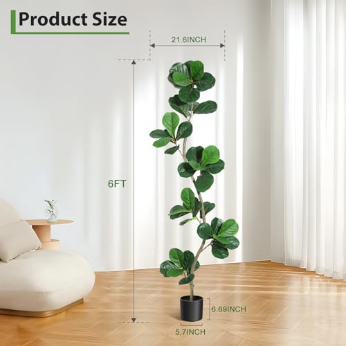 IDEALHOUSE 6ft Lifelike Artificial Fiddle Leaf Fig Tree, Fake Ficus Lyrata Tree with Sturdy Cement Base, Indoor Outdoor Decor for Home Office Living Room, Ideal Housewarming Gift - size: 6ft