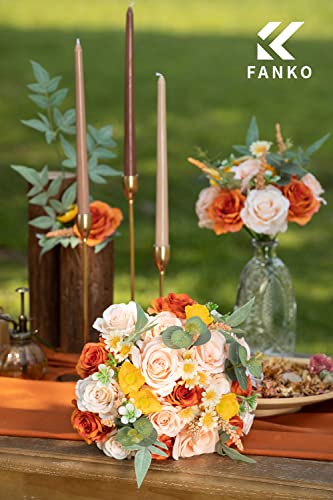 FANKO Artificial Flowers for DIY, Orange Peach Yellow Faux Flowers Bouquet, Fake Flowers with Roses Daisy Silk Flowers for Vase, Home Decor, Wedding Centerpiece, Floral Arrangement Décor, Party - color: Deluxe Champagne