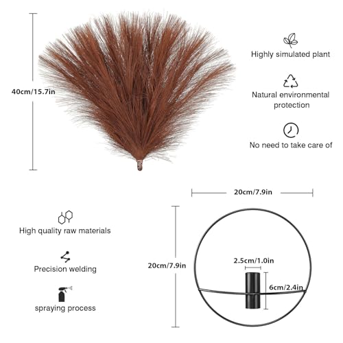 Pretty Jolly Boho Wall Decor - Mounted Metal Hanging Artificial Pampas Display for Living Room, Bedroom, Bathroom, Dining Room - Plant Art 2 Pack - color: 16-pampas-YellowCoffee - Black Ring, size: S 7.8inch (Black Ring)