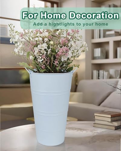 vensovo 12 Inch Galvanized Metal Vases for Flowers - 6 Pcs Farmhouse Decorative Tall Flower Bucket with Handles, Rustic French Tin Planter Buckets for Wedding Decor (Pure White) - color: Pure White