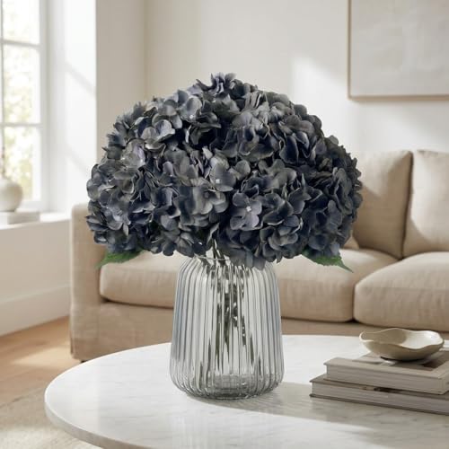 2Bouquets Artificial Fake Flowers Plants Silk Hydrangea Arrangements Wedding Bouquets Decorations Plastic Floral Home Kitchen Garden Party Festival Bar DIY (Gray,5 Flower Heads) - color: Gray,5 Flower Heads
