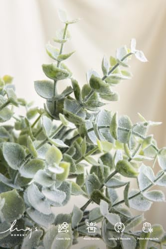 Ling's moment Artificial Plants Eucalyptus Leaves Branches,18Pcs 8" Tall Fake Greenery Filler Decor w/Stems, Realistic Texture Flocked Plants for Wedding Bouquets/Table Centerpieces, Room/Office - color: Grn- Dusty