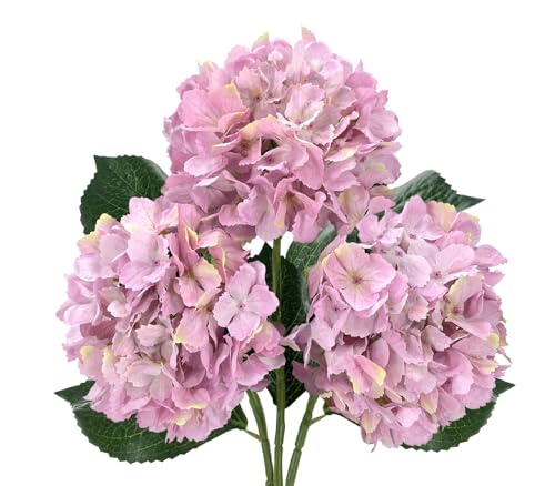 3PCS Pink Silk Hydrangea Artificial Flowers，Fake Flowers & Faux Floral Bulk Bouquet for Home Decor Bathroom Table Centerpiece Shelf Decorations (Pink) - color: Pink