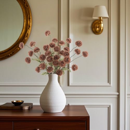 DuHouse 6pcs Artificial Flowers Faux Silk Pompon Mum,Silk Small Mini Chrysanthemum Ball with Stems for DIY Bouquets Centerpieces Vase Home Table Kitchen Decorations(Mocha Brown) - color: Mocha Brown, size: 6pcs