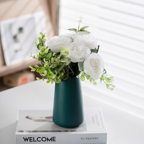 Green Vase - 6" Green Ceramic Flower Vase for Home Decor, Minimalism Farmhouse Style for Vintage Table/Shelf Centerpieces, Fireplace Bedroom Kitchen Living Room Office Decorative - color: Green, size: Small