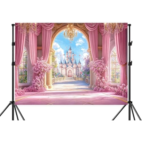 6X4ft Princess Castle Backdrop Pink Fairy Tale Wonderland Floral Arch Girls Birthday Party Wedding Baby Shower Banner Studio Photo Booth Kids Photoshoot Wall Decor Banner - color: Multi1, size: 6X4FT