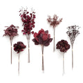 Ling's moment Artificial Greenery Stems Box Set, 35pcs with 7 Kinds of Faux Flowers Picks for DIY Bridal Bouquets Wedding Floral Arrangement Table Centerpieces, Moody Burgundy - color: Red-moody Burgundy