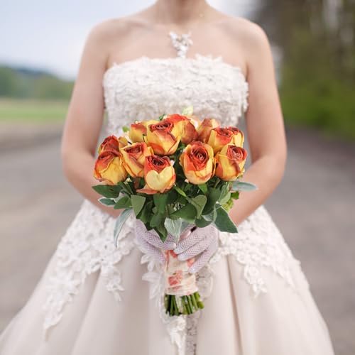 12Pcs Orange Roses Artificial Flowers 20" Vintage Silk Fake Roses with Stem for Vase Realistic Faux Roses Bouquet for Wedding Table Centerpieces Home Decorations DIY Party Arrangement (Tangerine) - color: Tangerine