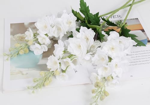 Real Touch White Flowers - 6PCS Delphinium Artificial 28.35" Long Stem for Tall Vase, Party, Wedding Centerpieces, Table Home Decor - color: Real Touch White