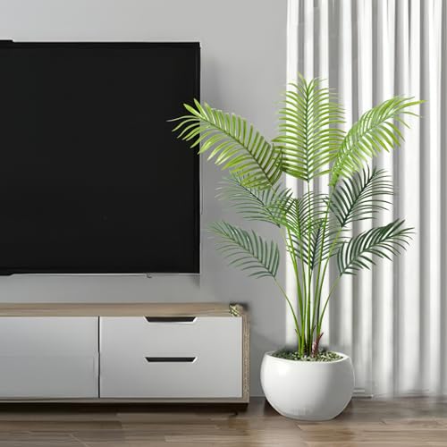 Artificial Golden Cane Palm Tree 4 Feet Faux Plant for Home Decor Indoor Outdoor Faux Areca Palm Tree in Pot for Home Office Perfect Housewarming Gift with Adjustable Trunks - size: 6in