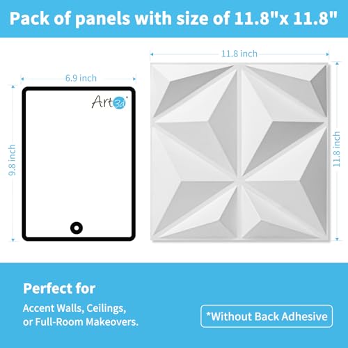 Art3d 20 Pack Decorative 3D Wall Panels, 19 Sq.Feet PVC Interior Wall Décor, 11.8"x11.8", White - color: White, size: 11.8"x11.8"