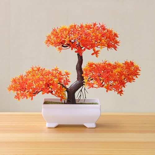 Talent Star Artificial Bonsai Tree Juniper Faux Plants Indoor Small Fake Plants Decor with Pots for Home Table Office Desk Bathroom Shelf Bedroom Living Room Farmhouse Decorations Wedding Tabletop Su - color: Sunset Red