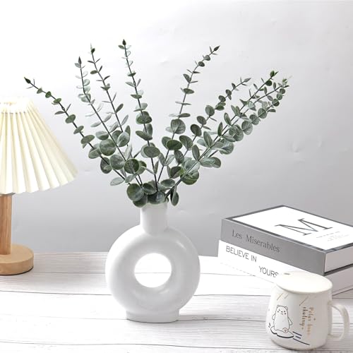 Fake Plants, 100Pcs Eucalyptus Stems Artificial Flowers, Fake Eucalyptus Leaves Stems, Plastic Grey Green Touch Leaf Branches for Home Office Flowers Bouquet Centerpiece Wedding Decoration - color: Grey Green, size: 100 Pcs