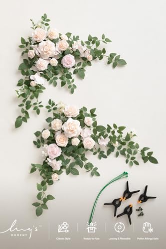 Ling's moment 2PCS Blush Cream Artificial Floral Swags Wedding Arch Flowers Rose Garland Centerpieces Greenery Arrangements for Sweetheart/Head Table Easel Wall Entryway Board Backdrop - color: Pk-blush & Cream