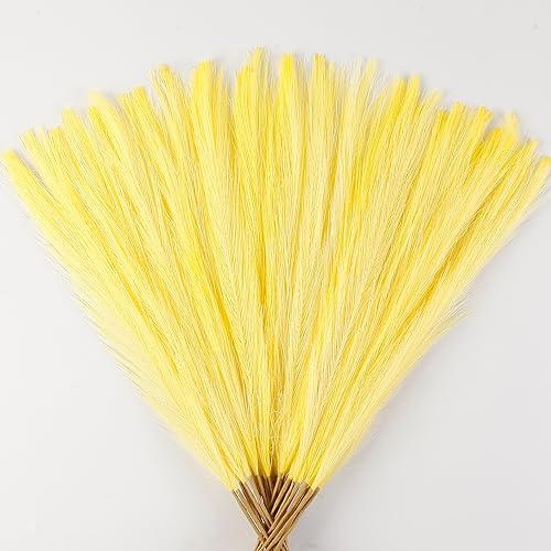 Light Yellow Pampas Grass Decor, 30 Pcs 17" Faux Pampas Grass Short Decor, Pompas Grass Flower Arrangement and Vase Filler for Boho Home Wedding Decoration - color: Light Yellow, size: 17'' Tall