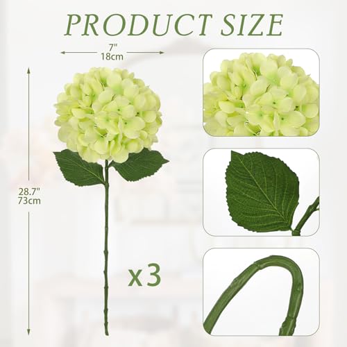Hollyone 3Pcs Light Green Hydrangea Artificial Flowers Real Touch Faux Silk Hydrangeas Flowers with Stem Fake Florals Flower for Home Wedding Table Centerpiece Vase Arrangements Decoration - color: Light Green